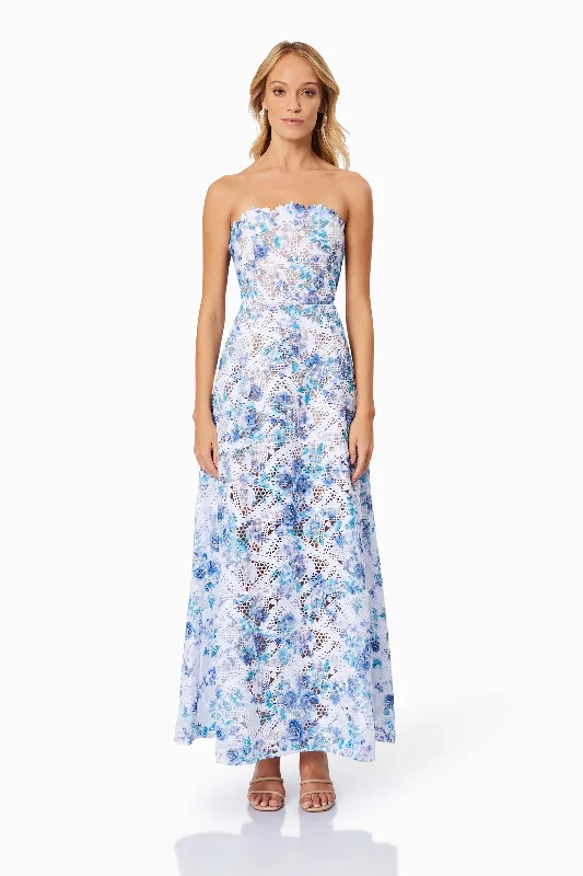 Pleated Women Dress with a Timeless and Elegant TextureSavannah Fitted Strapless Maxi Dress In Blue