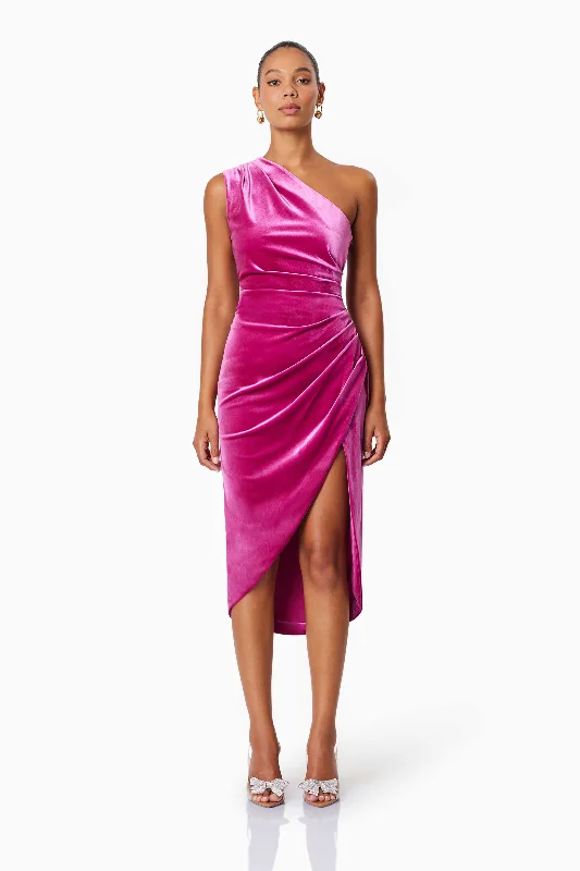 Empire Waist Women Dress to Accentuate the Bust and Conceal the WaistSolene One Shoulder Midi Dress In Pink