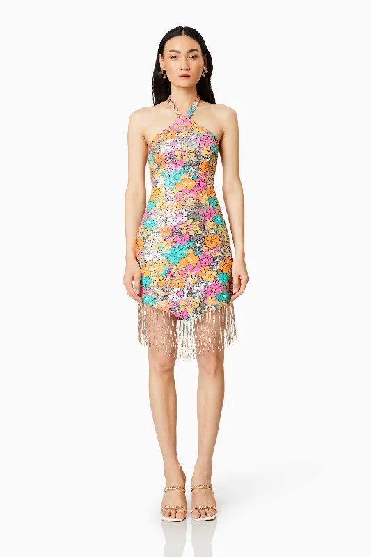 Empire Waist Women Dress to Accentuate the Bust and Conceal the WaistTahiti Floral Sequin Mini Dress In Multi