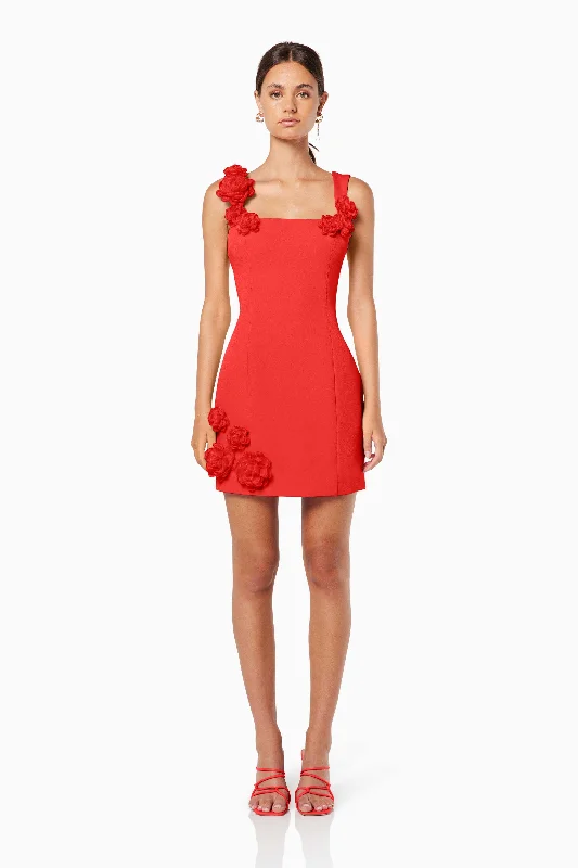 Halter Neck Women Dress to Show Off the Shoulders and NecklineTrompe 3D Floral Mini Dress Red