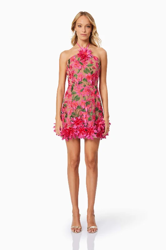 Wrap - Style Women Dress with Adjustable Fit for All Body TypesValentina 3D Floral Mini Dress in Pink