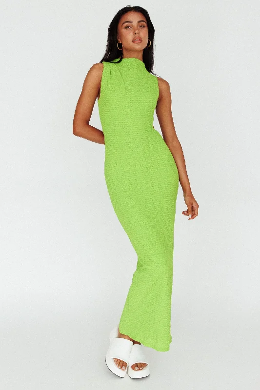 Pleated Women Dress with a Timeless and Elegant TextureYindi Sleeveless Cut-Out Waist Maxi Dress Lime