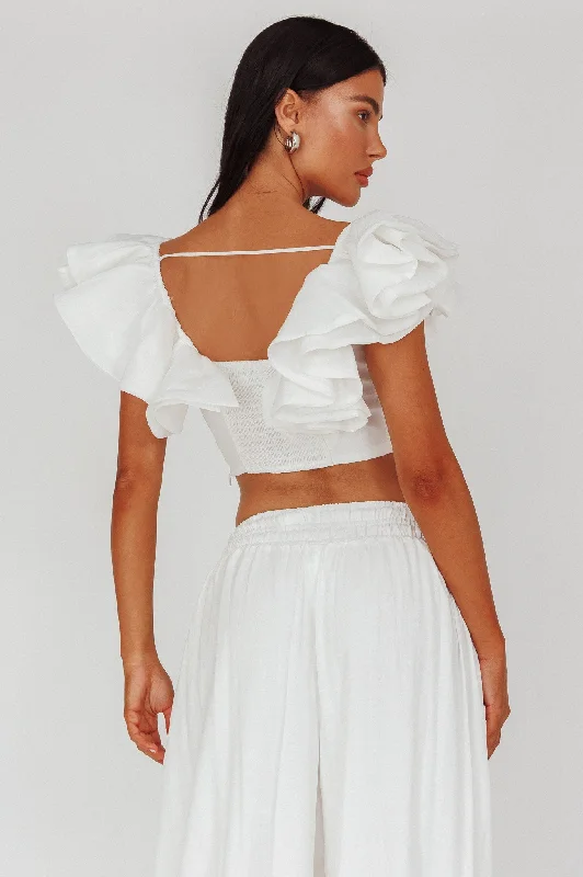 Ruffled Women Dress with Multiple Layers for a Playful and Girly StyleZali Ruffle Sleeve Crop Top White