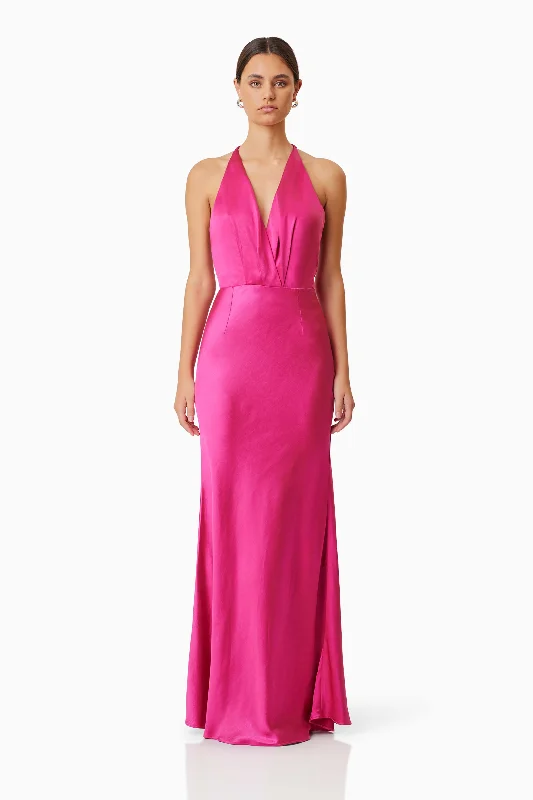 Long - Sleeve Women Dress in Velvet for a Luxurious Winter LookAria Backless Satin Maxi Dress In Pink