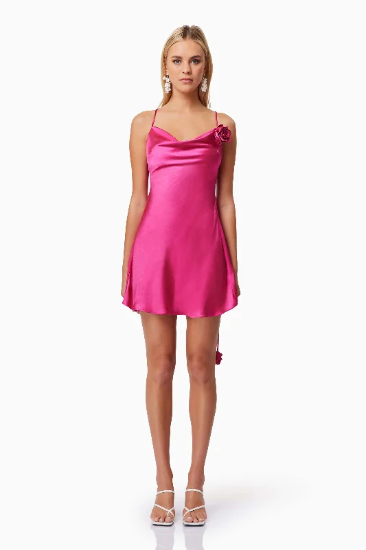 Ruffled Women Dress with Multiple Layers for a Playful and Girly StyleAria Cowl Neck Party Mini Dress In Pink