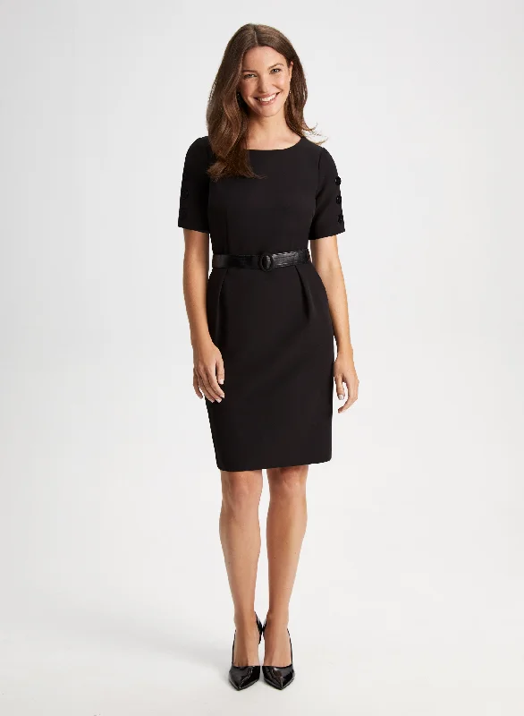 Midi dresses with denim fabric for a casual yet stylish day outBelted Button Detail Sheath Dress