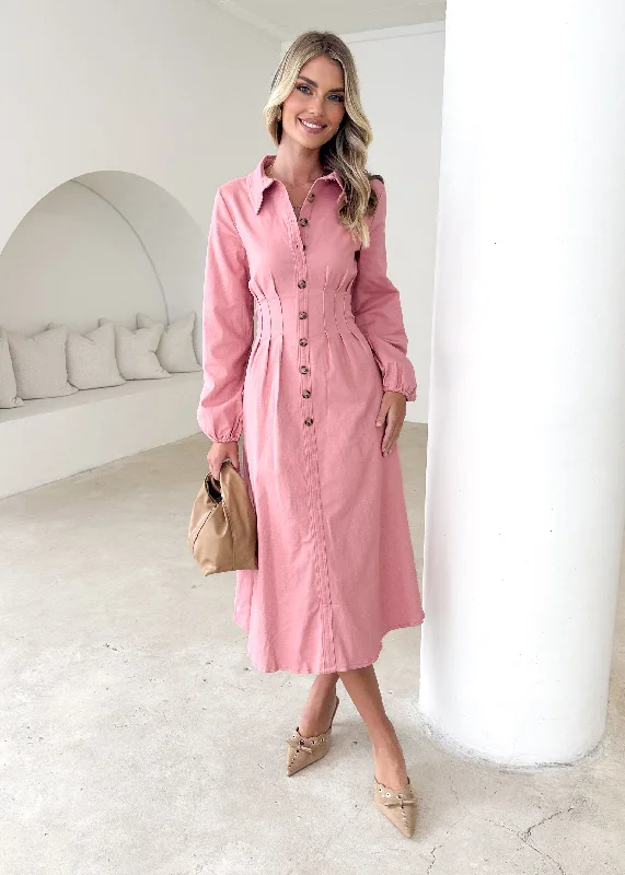 Midi dresses with cotton - blend materials for everyday comfortChrissly Denim Midi Dress - Pink