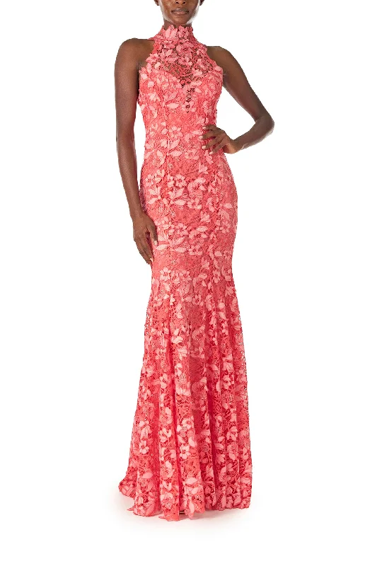 Midi dresses with metallic threads for a glamorous evening eventLace Halter Trumpet Gown