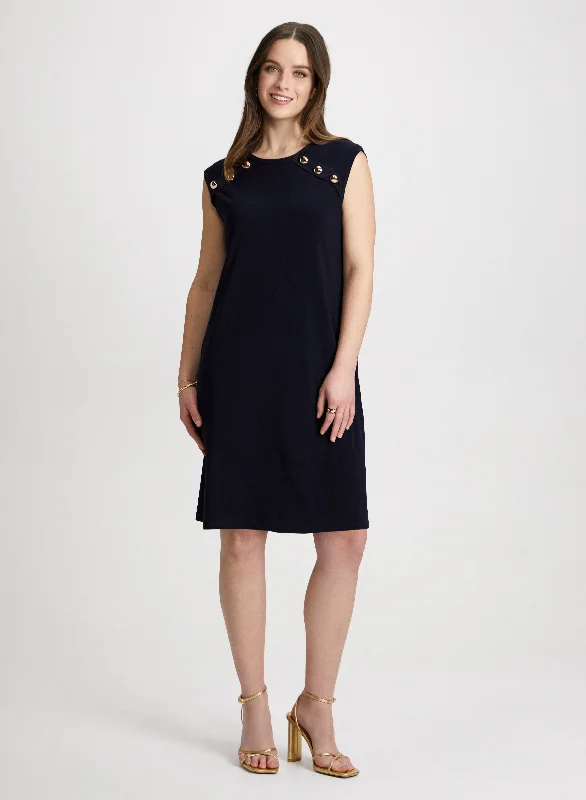 Midi dresses with pom - pom trims for a playful and festive lookDecorative Button A-Line Dress