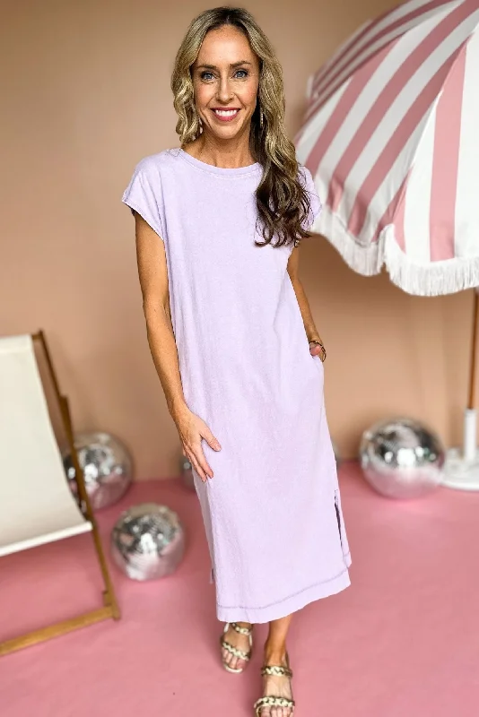 Midi dresses with empire waists for a flattering maternity optionLavender Mineral Wash Muscle Sleeve Midi Dress