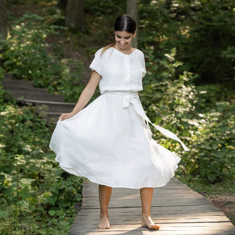 Wrap - style midi dresses in silk for a sophisticated office lookFront Button Dress Brigit Pure White