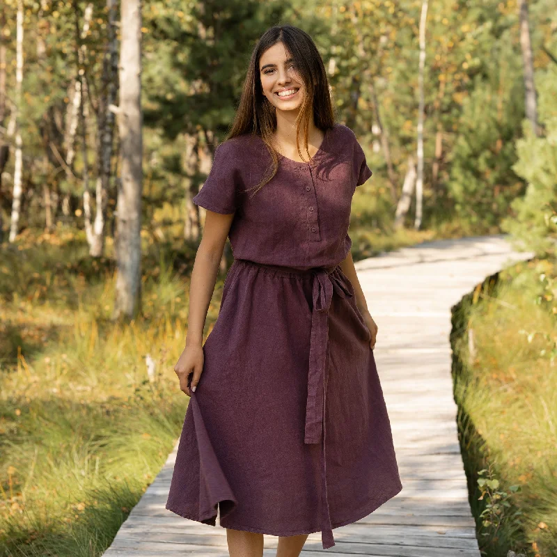 Midi dresses with button - down skirts for a unique and functional designFront Button Dress Brigit Shadow Purple