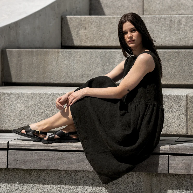 Midi dresses with abstract art prints for an artistic statementLinen Smock Dress Maya Pure Black