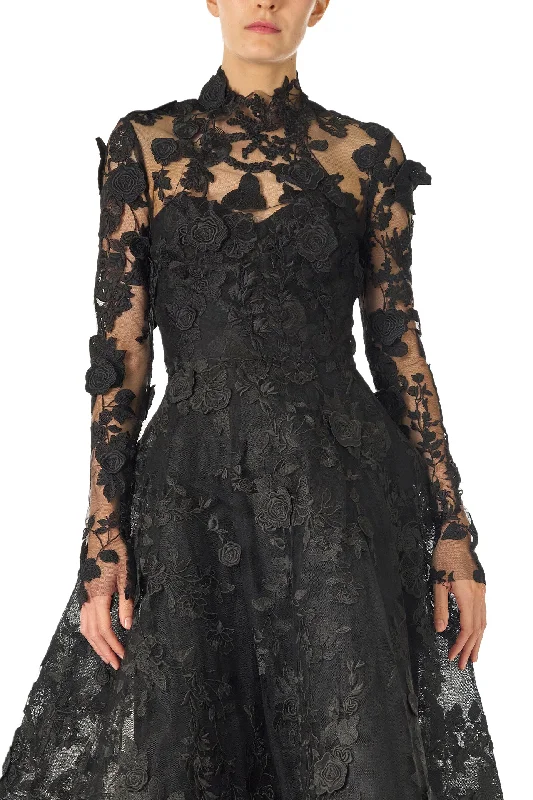 Midi dresses with ruffled bodices for a more pronounced feminine lookLong Sleeve Noir Lace Jacket