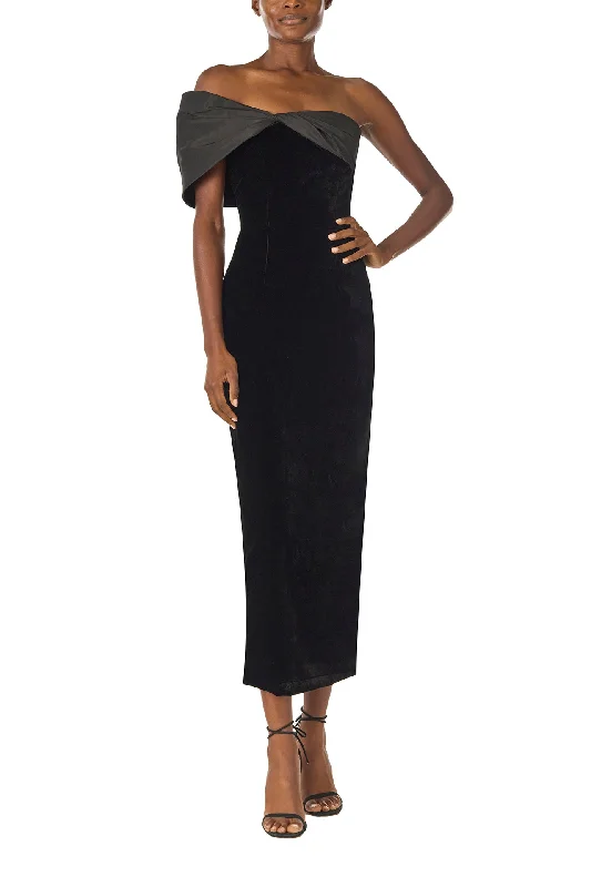 Midi dresses with satin - finish fabrics for a luxurious feelVelvet Off The Shoulder Sheath