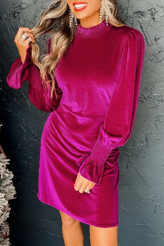 Velvet midi dresses in jewel tones for a glamorous winter eventVelvet Ruffle Puff Sleeve Mini Dress