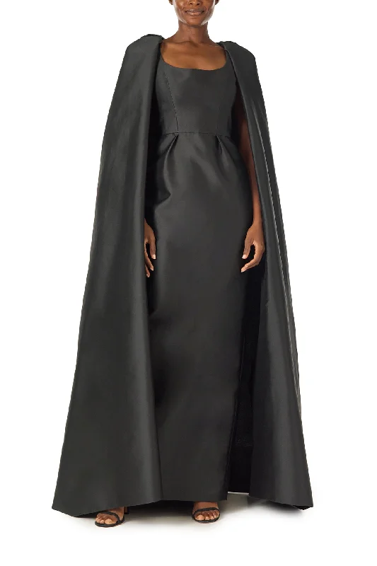 Midi dresses with metallic threads for a glamorous evening eventScoop Neck Column Gown with Cape