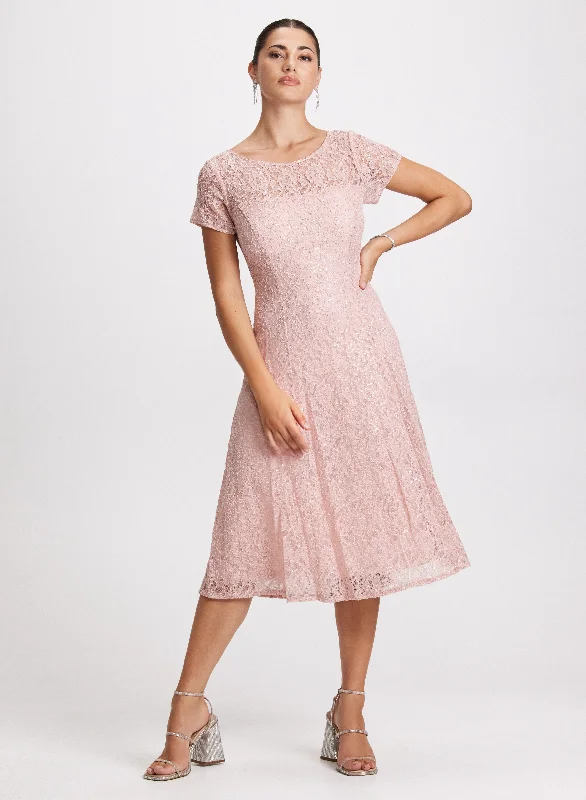 Midi dresses with wrap - around skirts for a customizable fitSequin Lace Dress