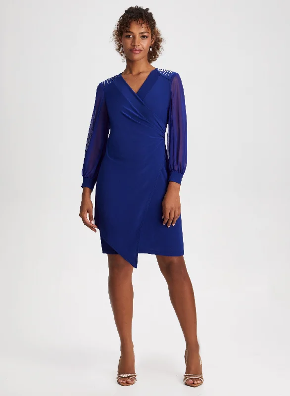 Midi dresses with asymmetric hems for a fashion - forward and dynamic appearanceShoulder Embellished Wrap Style Dress