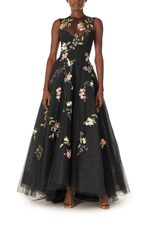 Midi dresses with asymmetric hems for a fashion - forward and dynamic appearanceFloral Embroidered Tulle Gown