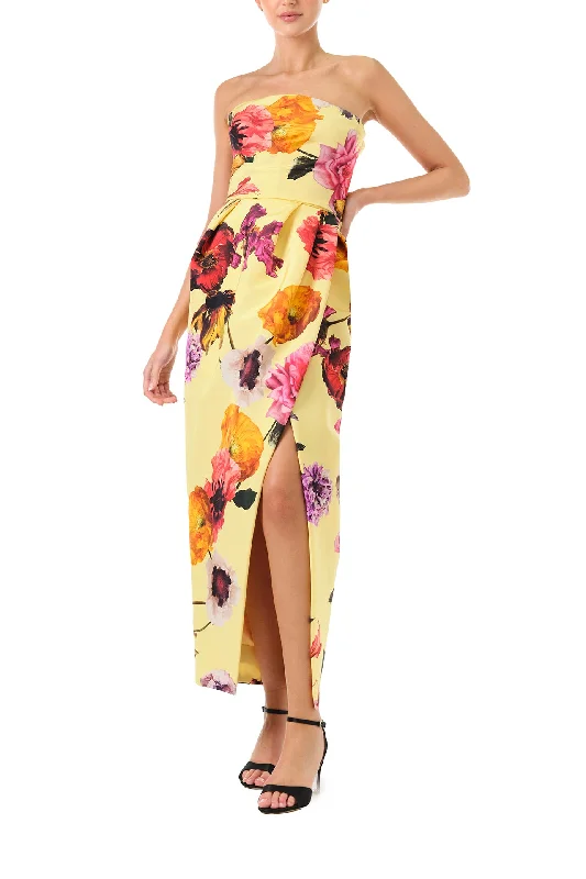 Midi dresses with button - front designs for a classic touchStrapless Floral Cocktail Dress