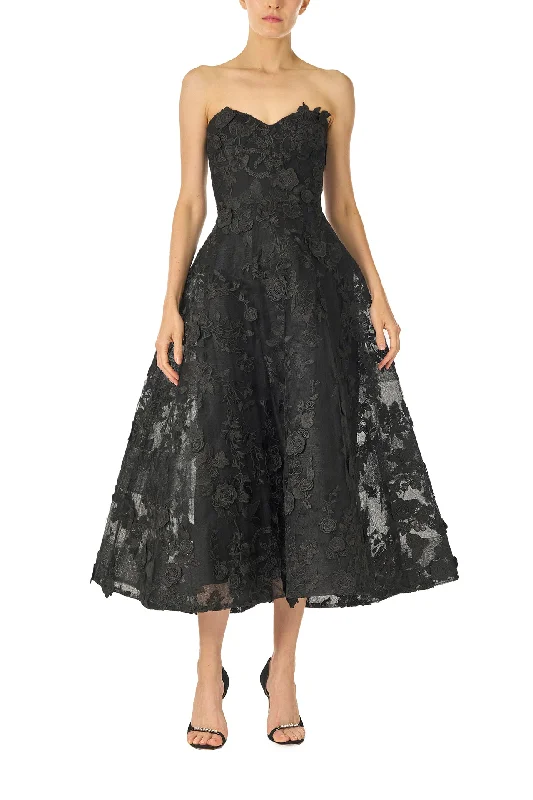 Midi dresses with pleated skirts for a timeless and elegant appealStrapless Lace Tea Length Dress