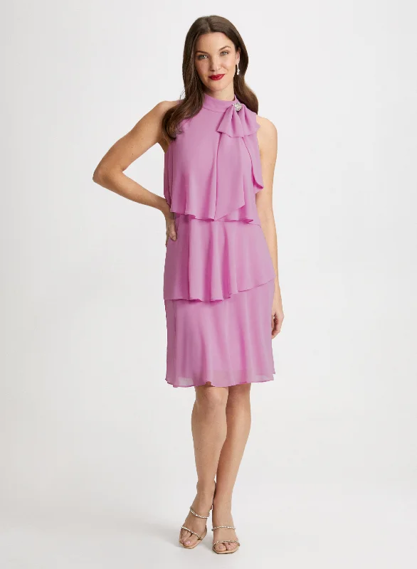 Midi dresses with satin - finish fabrics for a luxurious feelTie-Neck Tiered Dress