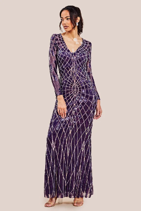 Maxi dresses with pocket details for added functionalityGoddiva Geo Sequin Long Sleeve Maxi Dress - Purple