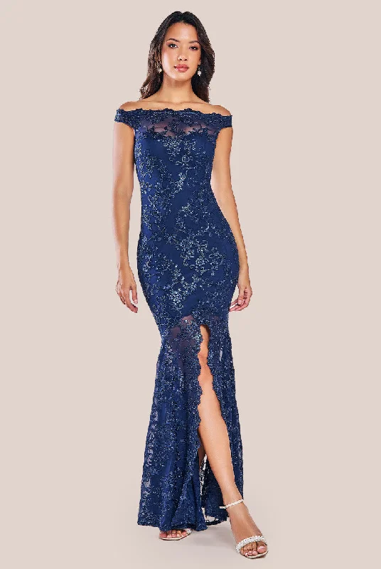 Printed maxi dresses with abstract patterns for an artistic lookGoddiva Lace Scallop Edge Mermaid Maxi Dress - Navy