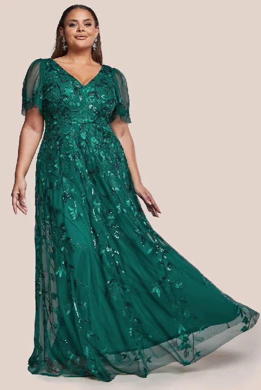 Maxi dresses with geometric prints for a contemporary aestheticGoddiva Plus Flared Sleeve Embroidered Maxi Dress - Emerald