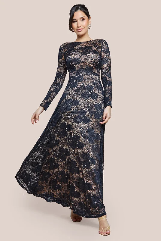 Maxi dresses with a ruched bodice for a more form - fitting and feminine shapeGoddiva Scalloped Lace A-Line Maxi Dress - Black