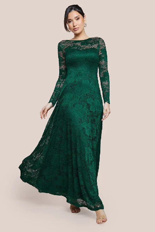 Plaid maxi dresses for fall fashion eventsGoddiva Scalloped Lace A-Line Maxi Dress - Emerald Green