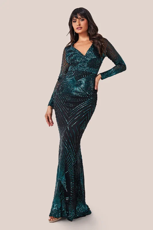 Maxi dresses with a gathered skirt for a voluminous and dramatic effectGoddiva Starburst Effect Maxi Dress - Emerald