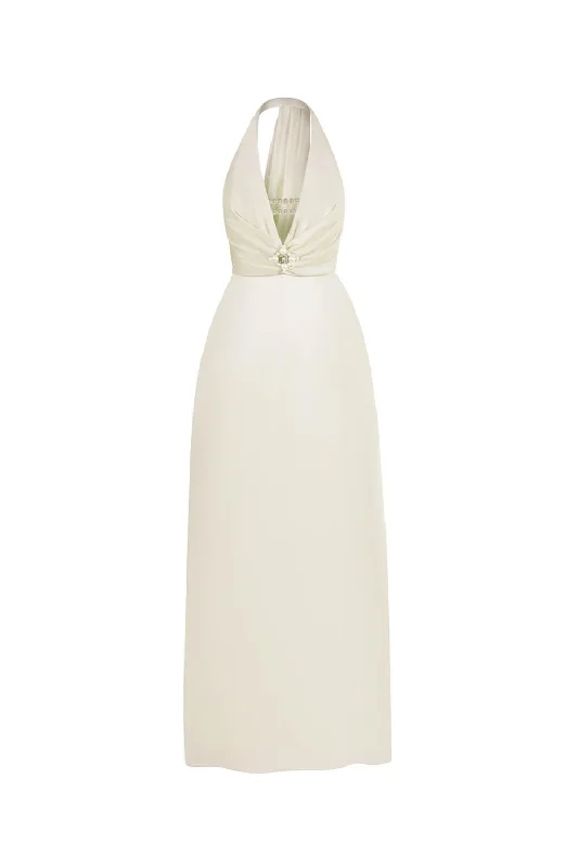 Maxi dresses with a keyhole back for a sexy detailHeidi Halter Draped Silk Satin Maxi Dress