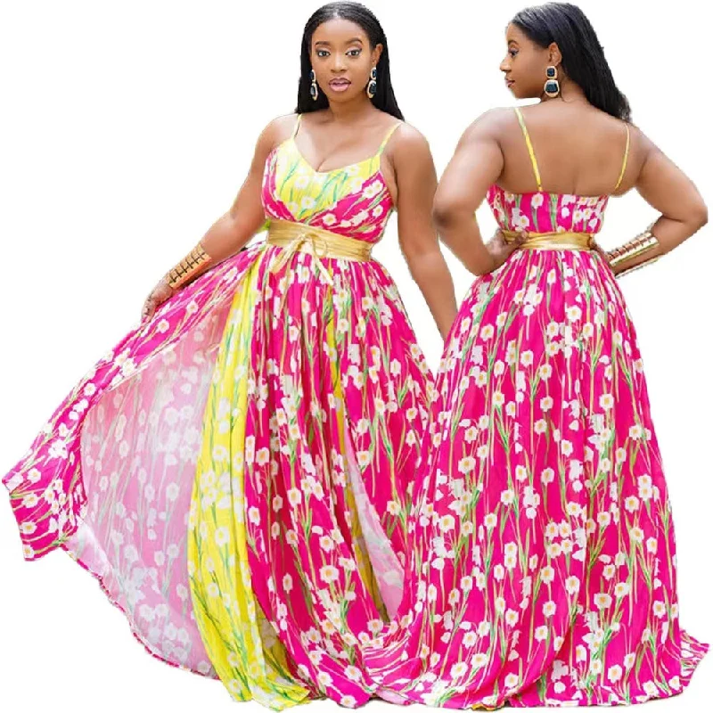 Maxi dresses with cold - shoulder cutouts for a trendy lookJ&H 2023 new arrivals floral maxi dress for ladies beach vacation long dress chic sleeveless summer dress sundress