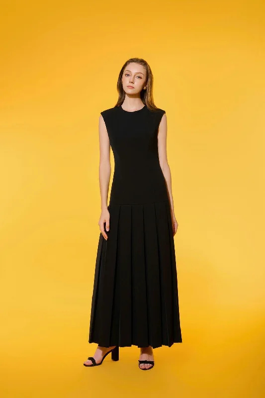 Polyester maxi dresses for easy - care and durabilityKalila Fit and Flare Pleated Crepe Ankle Length Dress