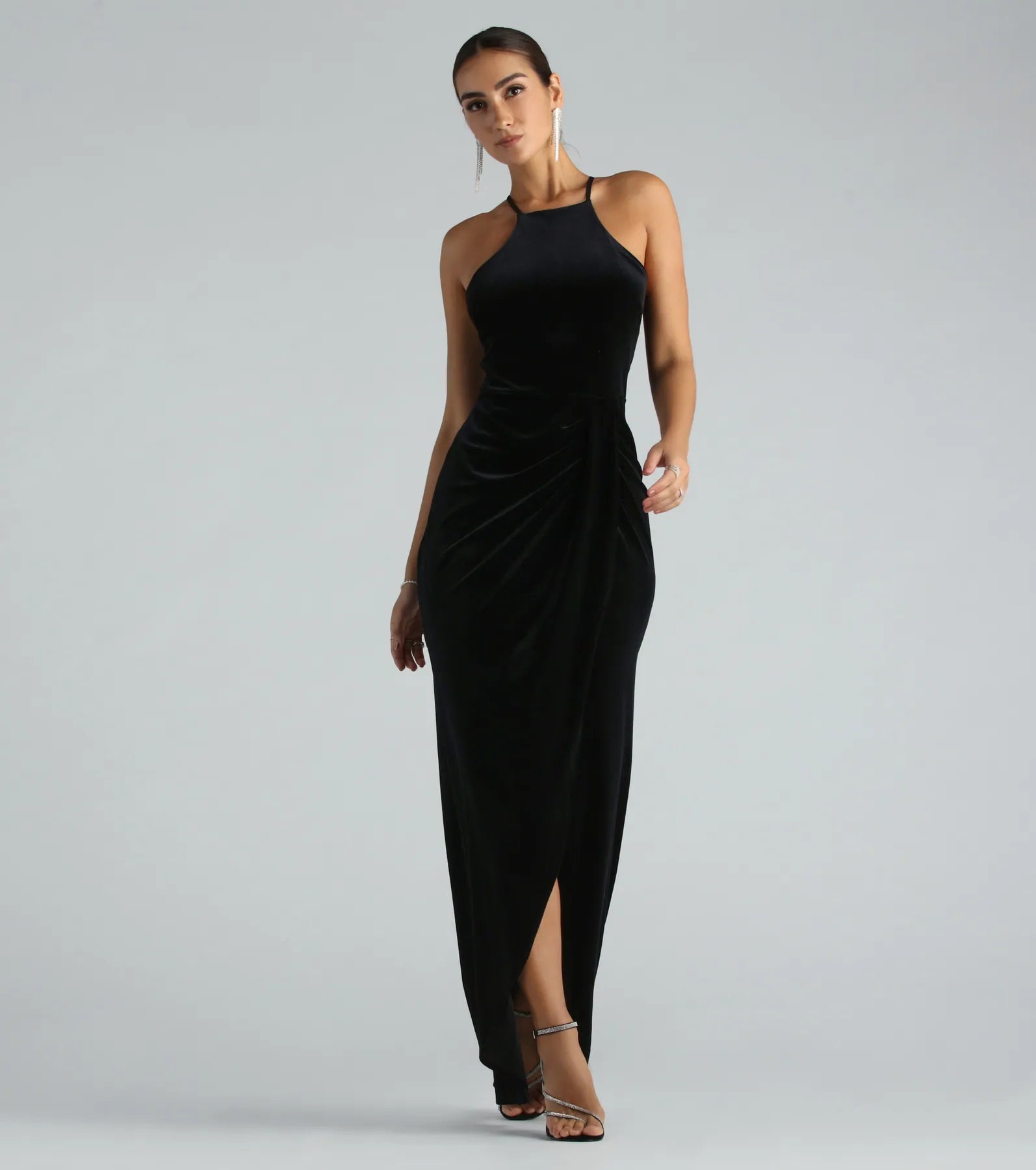 Maxi dresses with a halter neck for a stylish and sophisticated choiceMarcela Formal Velvet High Neck Long Dress