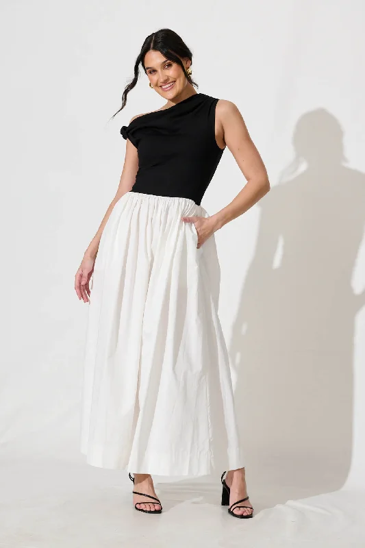 Maxi dresses with an empire waist for a flattering fit on all body typesMerci Maxi Dress in Black and White Cotton