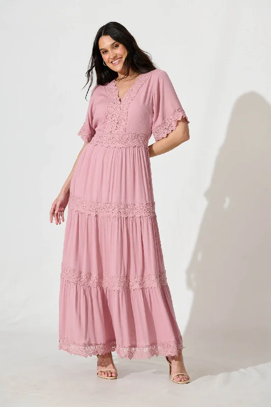 Maxi dresses with a cinched waist for a defined silhouetteMona Maxi Dress In Rose Pink