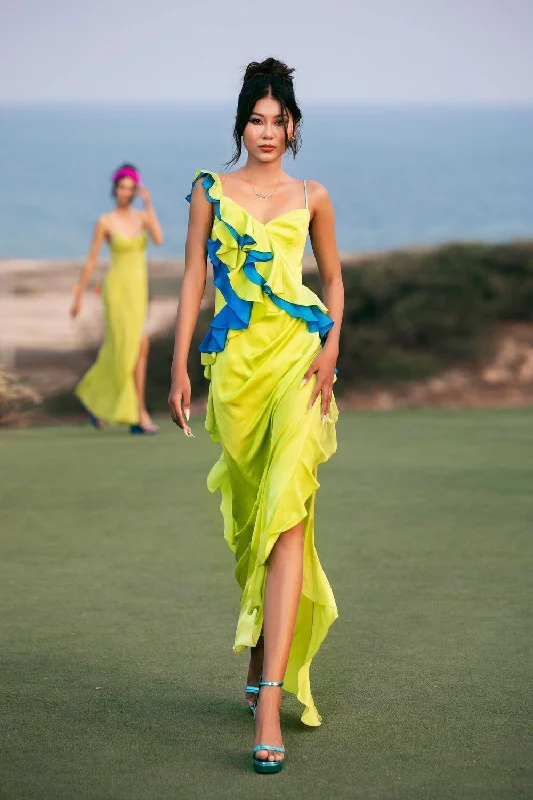 Maxi dresses with side slits for a touch of allureNorah Slit Ruffled Silk Maxi Dress