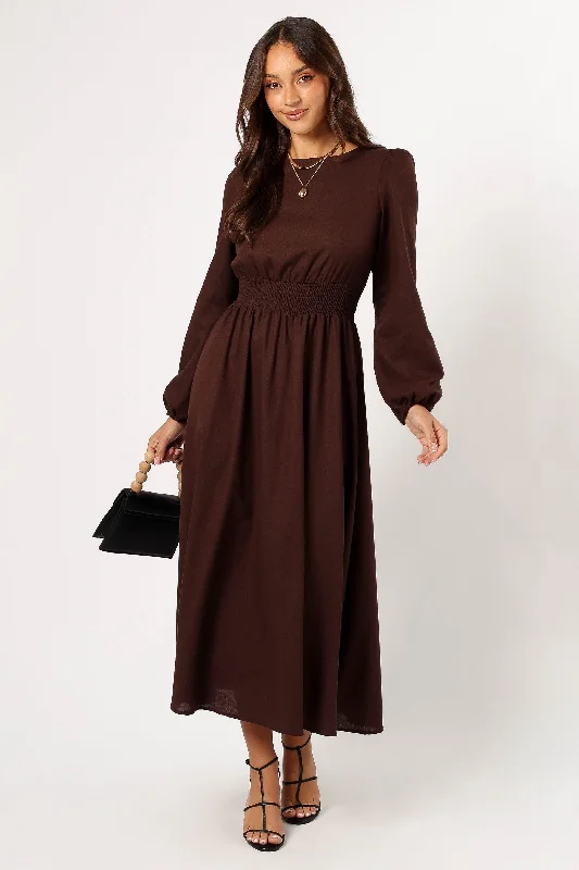 Maxi dresses with a button - down front for a classic lookRoman Long Sleeve Maxi Dress - Brown