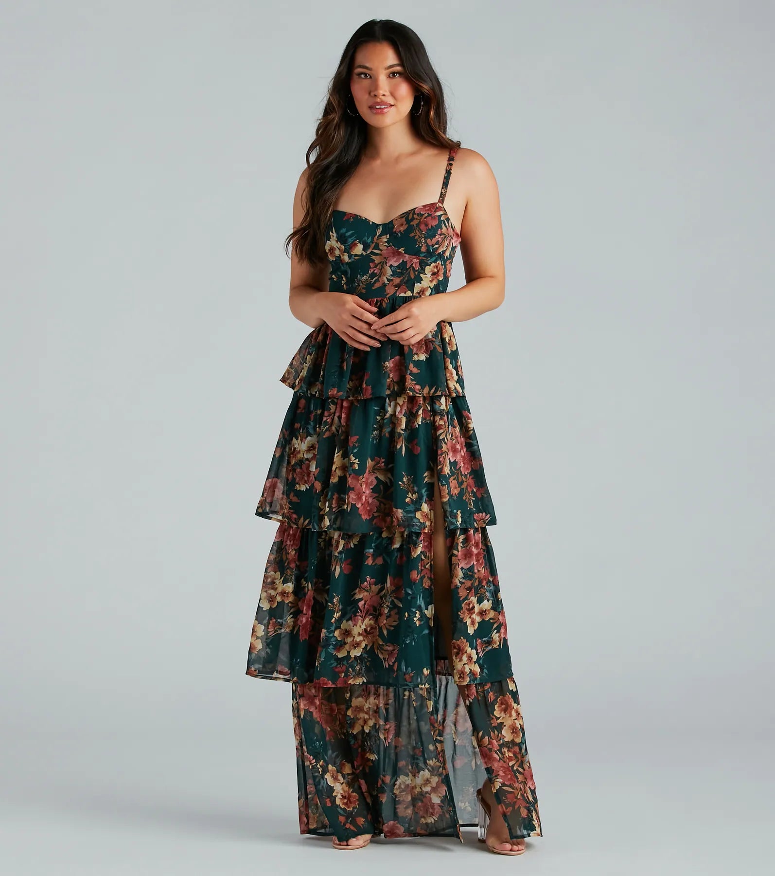 Maxi dresses with fringe trim for a bohemian vibeRosie Formal Chiffon Floral Ruffled A-Line Dress