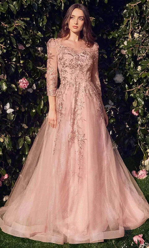 Wedding guest dresses with empire waists and tulle skirtsAndrea and Leo A1352 - Quarter Sleeve Tulle Long Gown