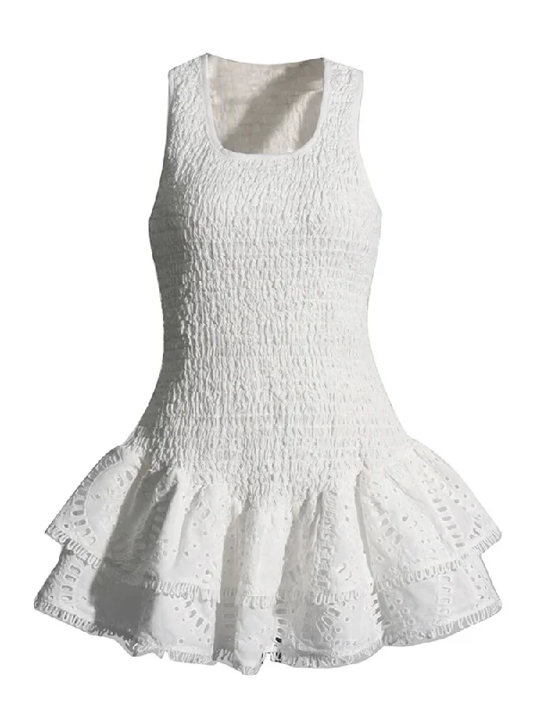 Mini dresses with halter necks for a stylish choiceCora Round Neck Print Mini Dress - White