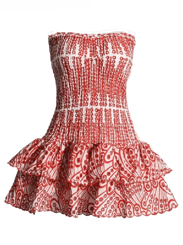 Cotton mini dresses for a comfortable everyday optionCora Strapless Print Mini Dress - Red Wine