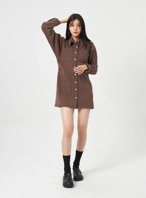 Mini dresses with cold - shoulder designsCotton Mini Shirt Dress OA312