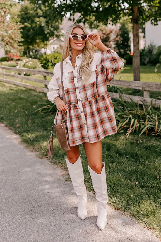 Linen mini dresses for a breathable summer optionFall Harvest Dreaming Plaid Mini Dress