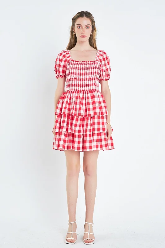 Mini dresses with mesh panels for a sexy and trendy lookGingham Square Neck Mini Dress