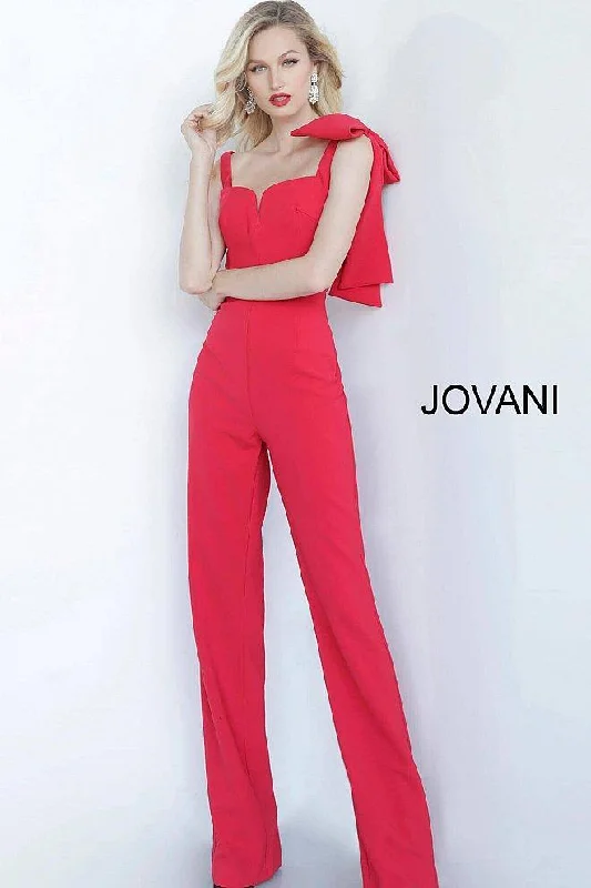 Wedding guest dresses with cold - shoulder ruffled sleeves and knee - length hemsJovani 68997 Long Formal Jumpsuit