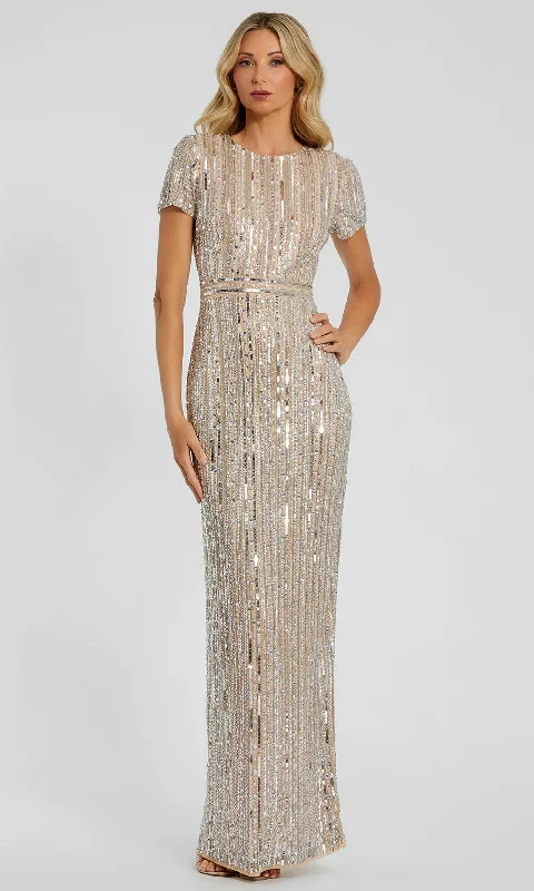 Bow - backed wedding guest dresses in silk for a luxurious feelMac Duggal 93829 - Jewel Neck Linear Sequin Formal Dress